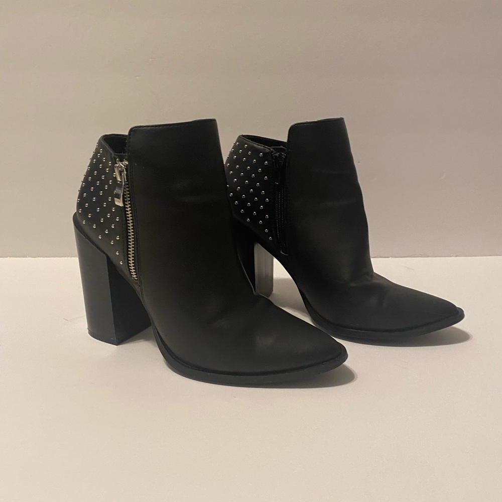 Pair of Block Heeled, Silver Studded Ankle Boots, 8.5. ROCKIN this world!